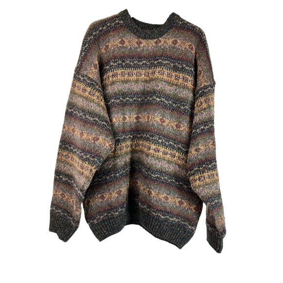 50 XL Vintage Paul Stuart SCOTLAND Handknit Sweater Wool and Silk Fair isle